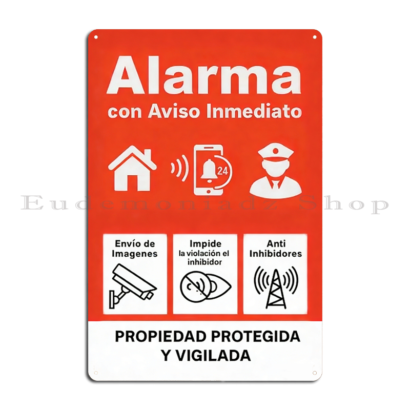 Home Security Equipment - Retro 24h Alarm System Metal Sign