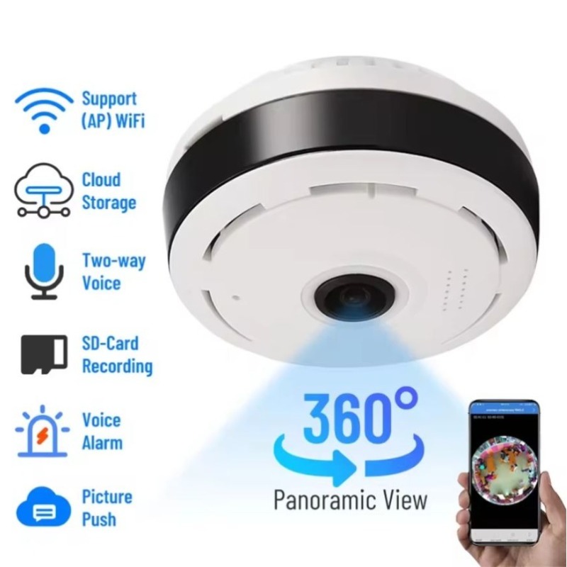 Hidden Camera Clock - V380 Pro Wifi Panorama Camera 1080P
