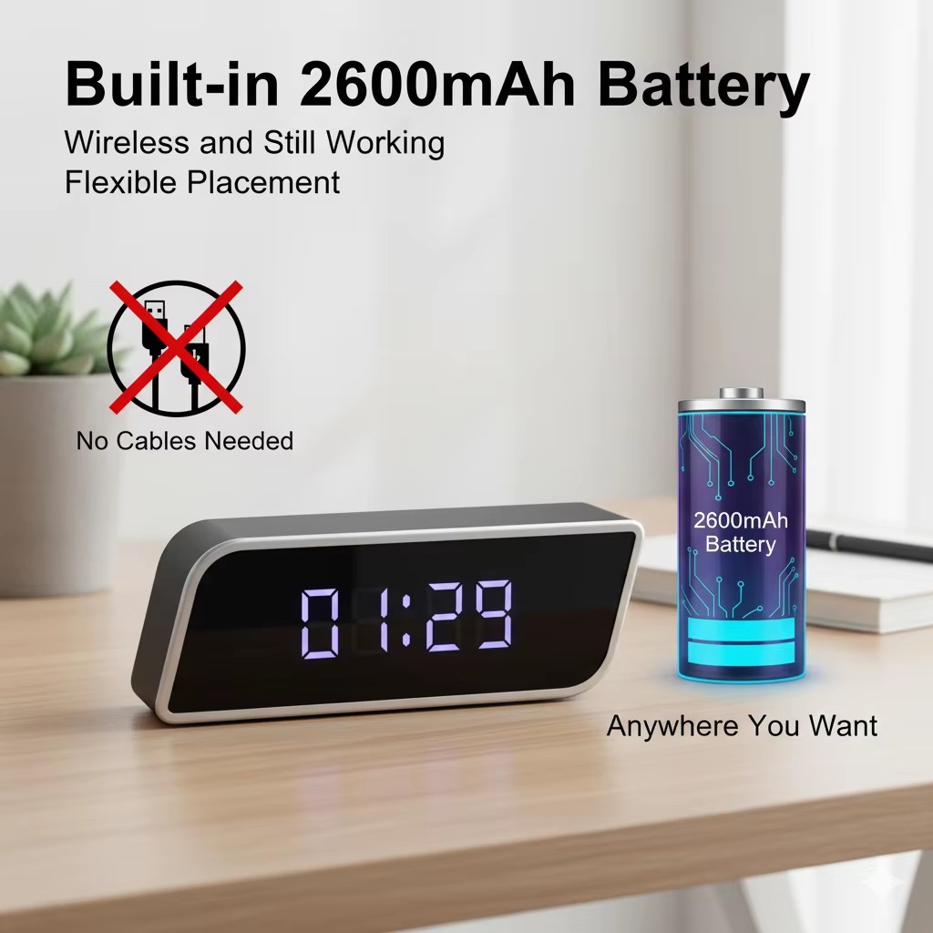 Hidden Camera Clock - Digital Clock Camera 1080P FHD Wireless