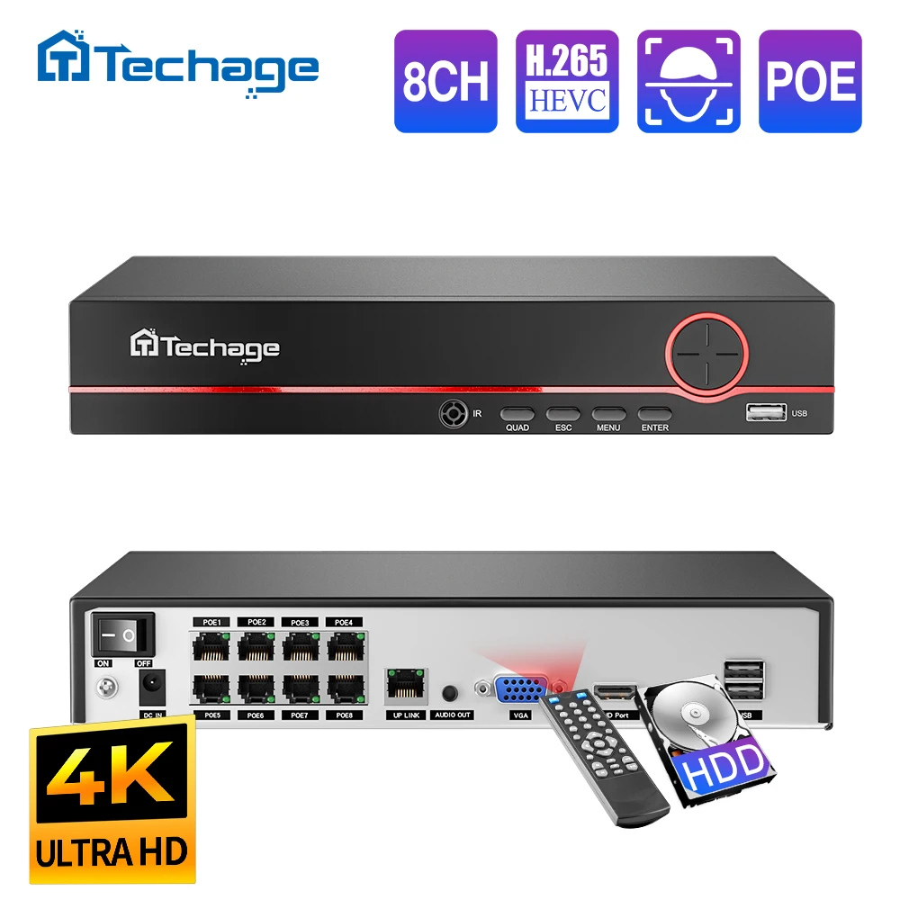 Home Security With Camera - Techage H.265 8CH PoE Network Video