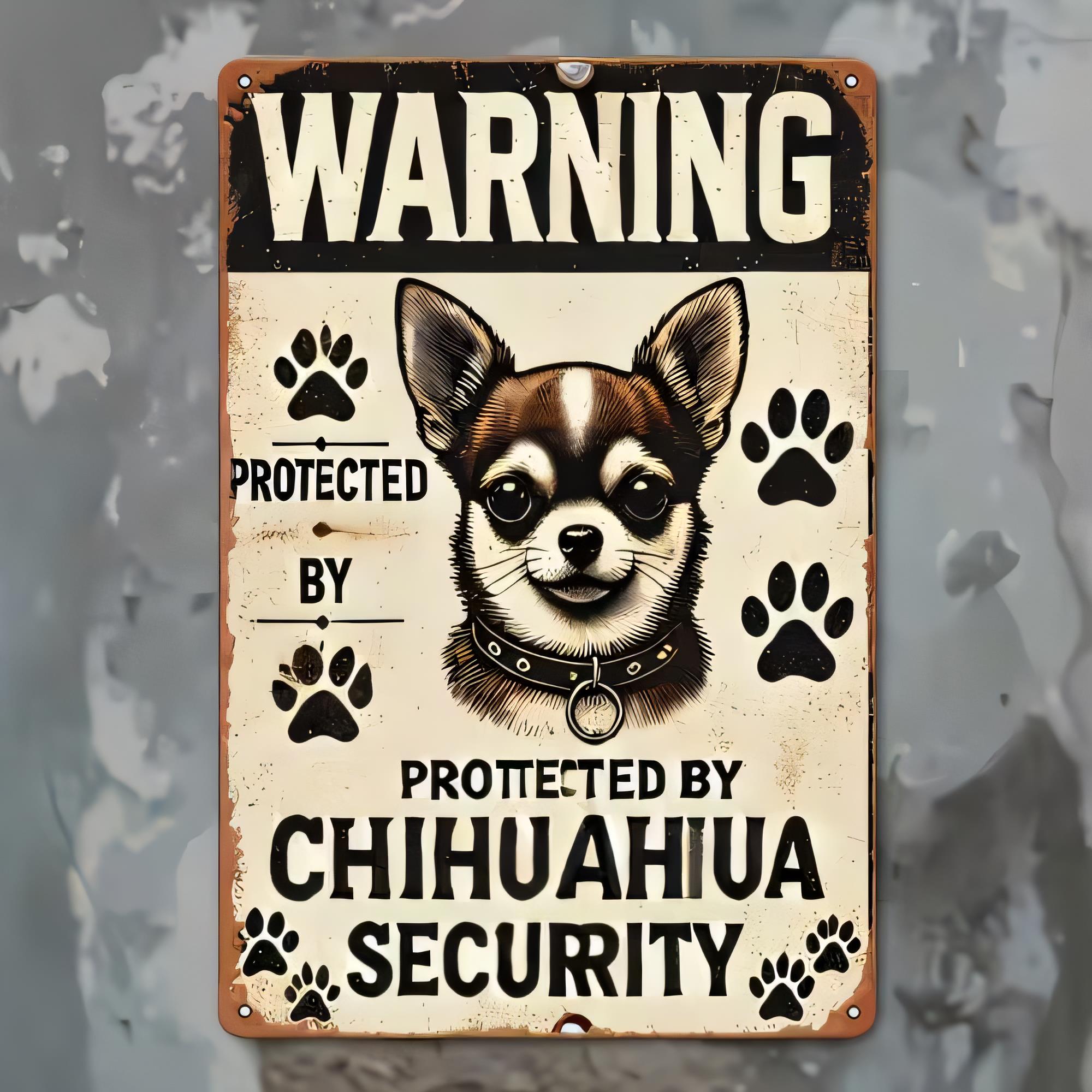 Home Security Bars - Tin Sign Warning Protected By Chihuahua