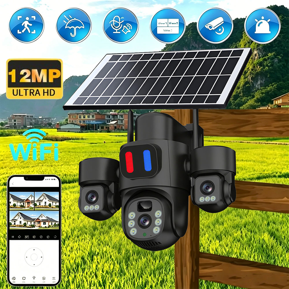 Home Security Front Door - Solar WiFi PTZ Camera Outdoor Triple
