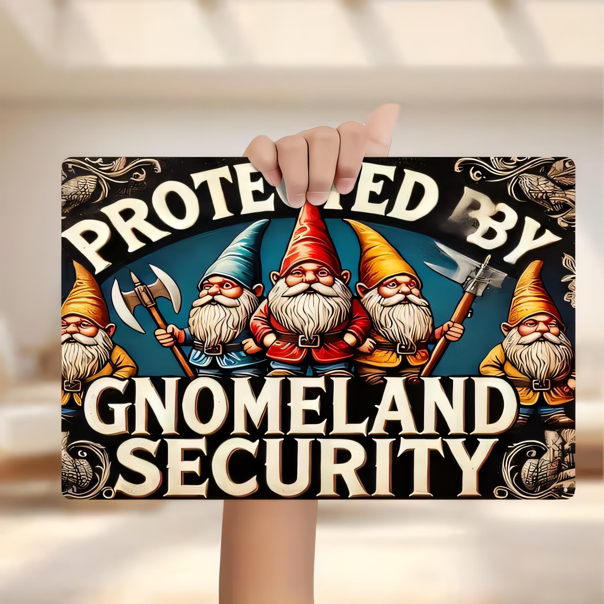 Tin Sign, Protected By Gnome L - Home Security Bars ulasan dan harga