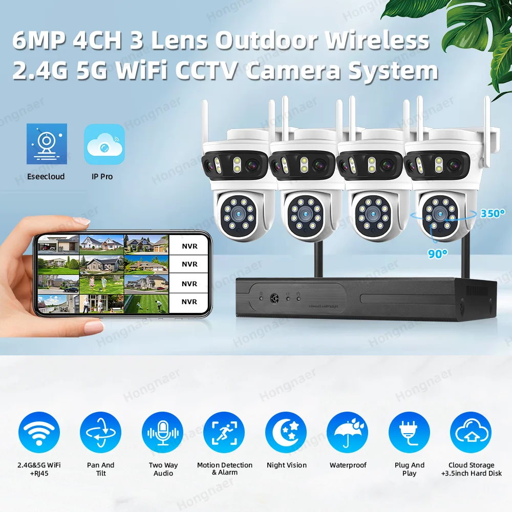 2026 Hongnaer 6MP 4CH 3 Lens 2 - Home Security Systems ulasan dan harga