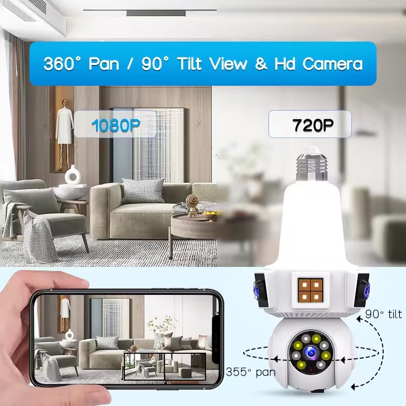 6MP V380pro APP Dual Lens Full - Home Security Flood Lights ulasan dan harga